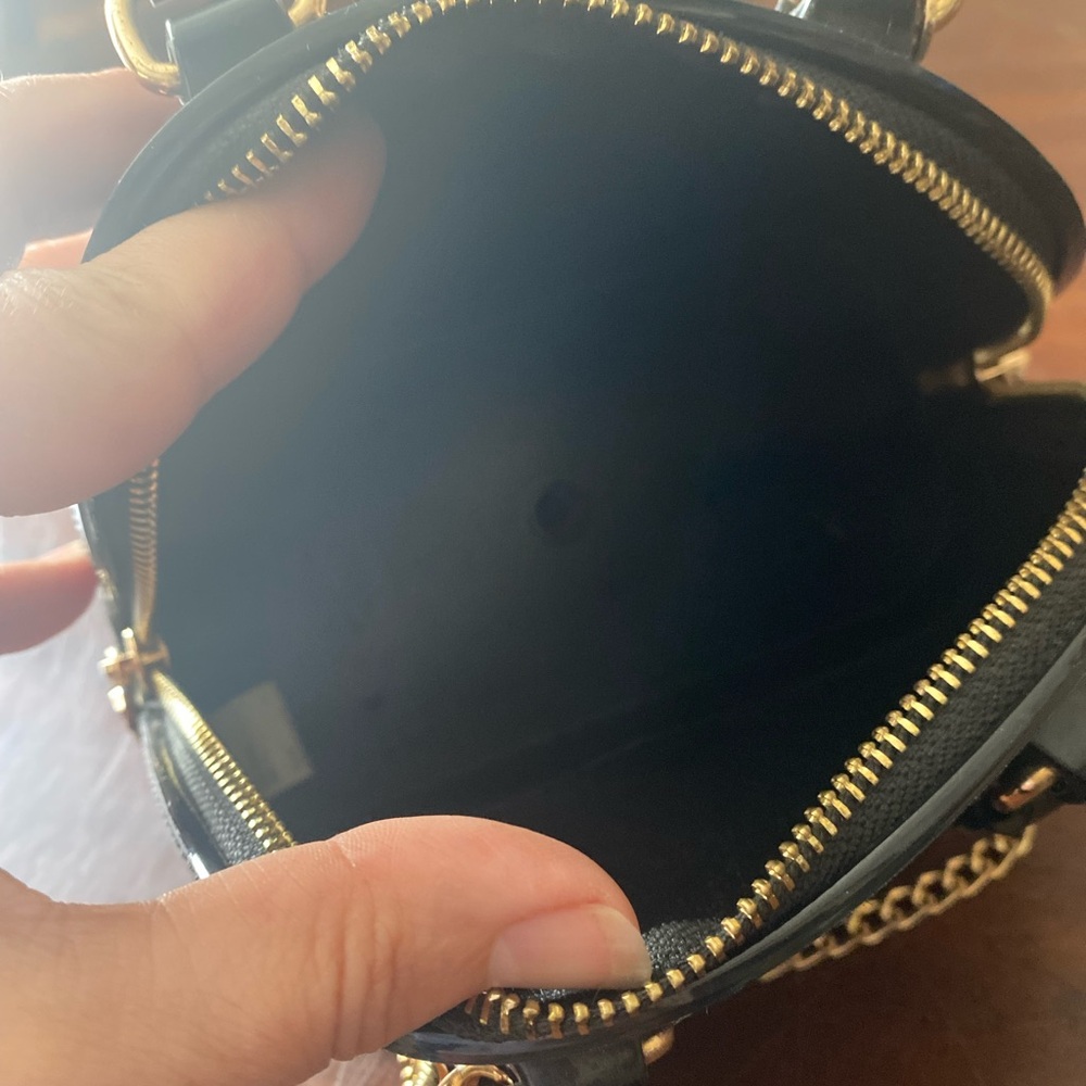 Black Patent Mini Dome Bag with Gold Chain Strap - Picture 3 of 3